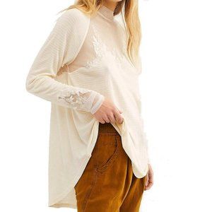 Free People Saheli Boho Mesh Embroidered Top | Long Sleeve Festival Blouse | XS
